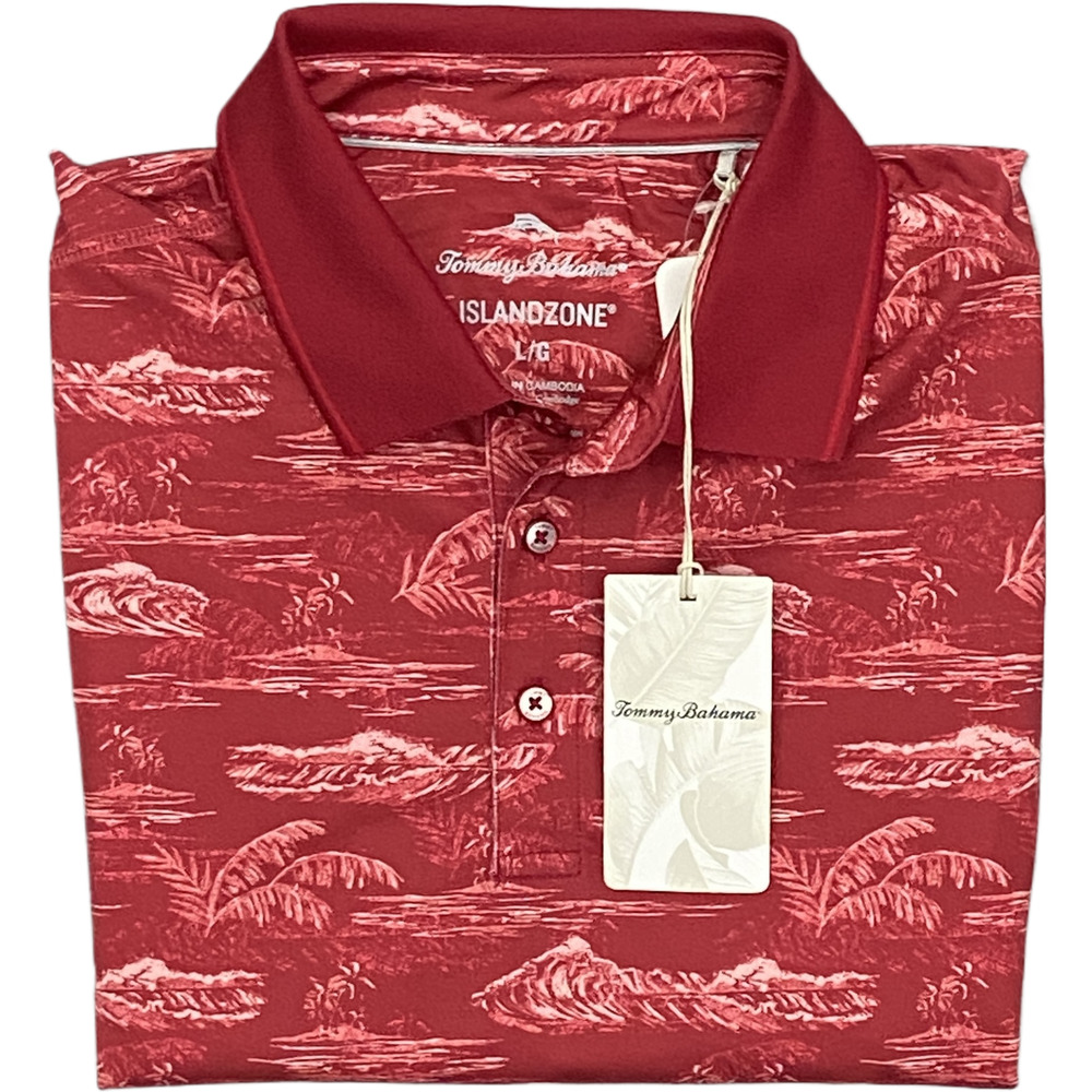 Tommy Bahama Polo Shirt Men's Large Sport Bay View Chili Pepper Red Tropical NEW